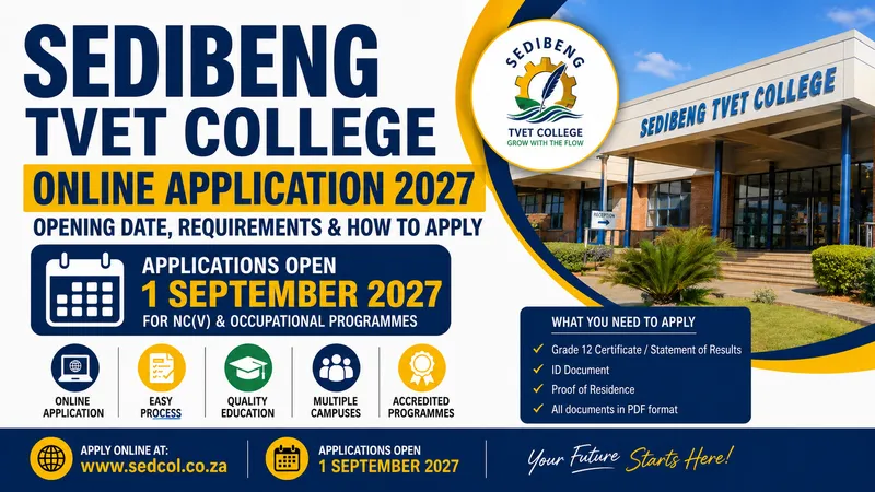 Sedibeng TVET College Online Application 2027: Opening Date, Requirements and How to Apply