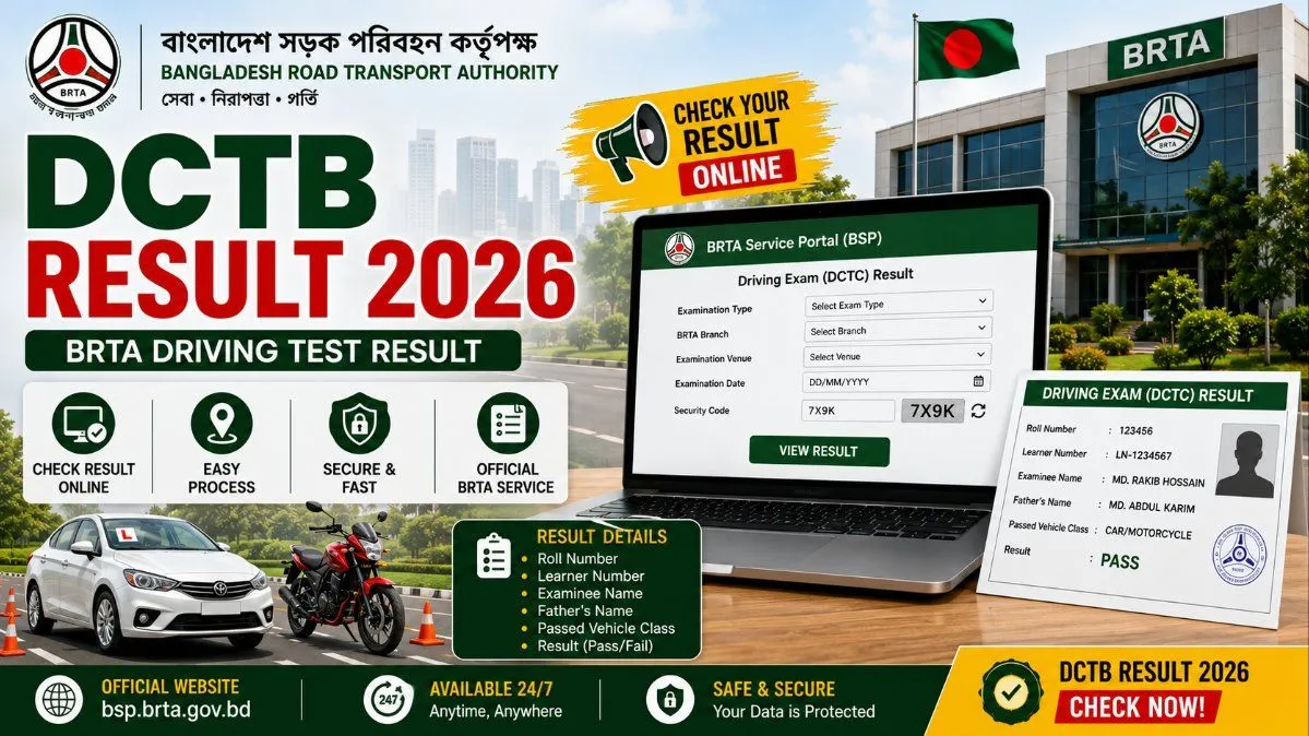 DCTB Result 2026 – Check BRTA Driving Test Result