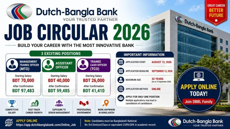 Dutch Bangla Bank Job Circular 2026 β Apply Online, Eligibility, Vacancies & Salary