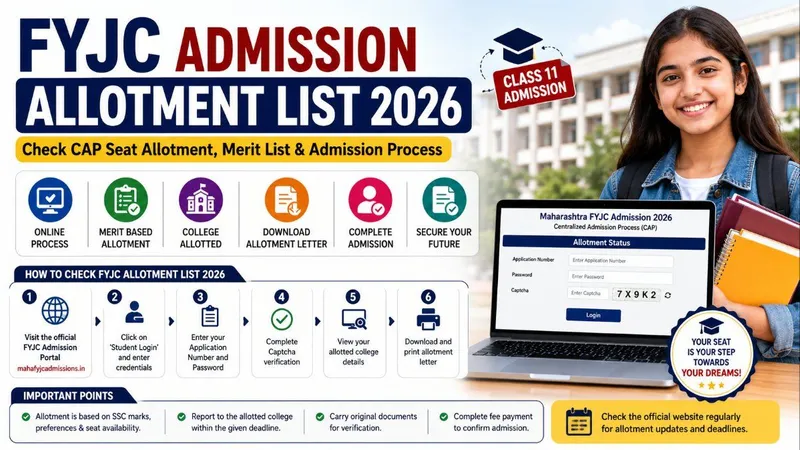FYJC Admission Allotment List 2026: Check CAP Seat Allotment, Merit List & Admission Process