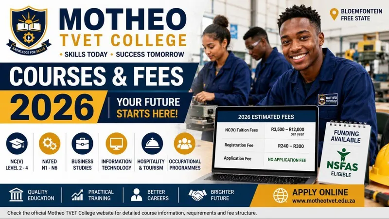 Motheo TVET College Courses and Fees 2026 – Programmes, Requirements & Costs