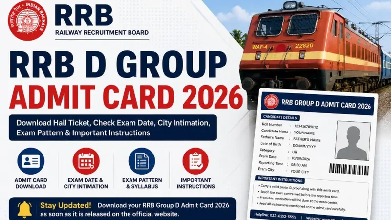 RRB Group D Admit Card 2026 Out Soon: Key Dates, Download Links & Aadhaar Rules