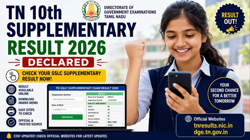 TN 10th Supplementary Result 2026 Out: Check Tamil Nadu SSLC Supply Result, Marks Memo & Direct Link